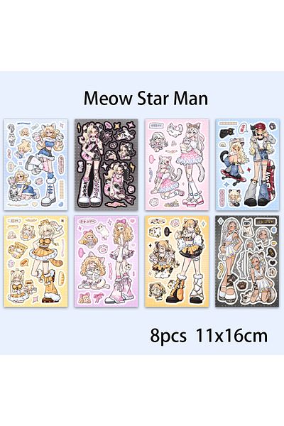 Choice 8pcs 8pcs Korean Ins Wind Meow Star Guka Stickers Girl Style Cute Student Princess High Beauty Hand