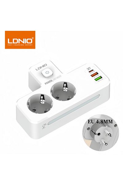 Choice شريط طاقة Ldnio EU Plug White مع محول تمديد قابس أوروبي 20 وات PD 3 USB 2AC