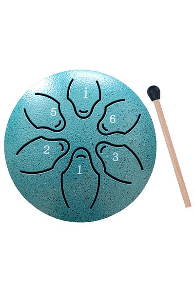 Shunmaii Green 3 Inches 6 Notes Steel Tongue Drum Outdoor Rain Drum Instrument Mini Hand Drum Ethereal Drum S
