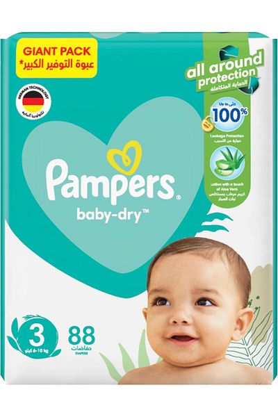 Pampers Aloe Vera, Size 3, Midi, 6-10kg, Giant Pack, 88 Taped Diapers