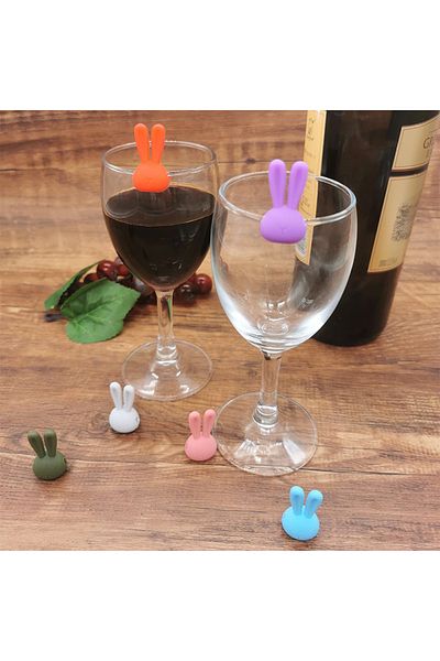 Choice 6Pcs Wine Glass Marker Creative 3D Rabbit Ears Silicone Drink Charms Wine Identifier For Champagn...