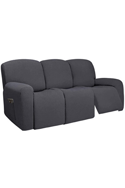 Choice غطاء أريكة مائلة قابلة للتمدد بثلاثة مقاعد باللون الرمادي الداكن مع قا...