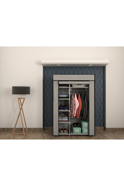 BurakBezDolap Plastik Profilli Tek Yandan Raflı Bez Dolap Gardırop