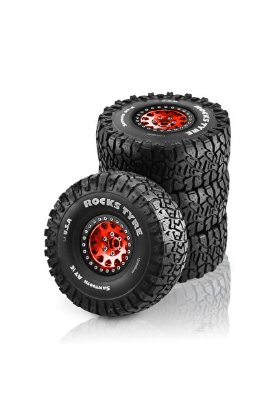 Choice 4 قطع حمراء مقاس 1.9 بوصة من جنوط العجلات وإطارات مطاطية لسيارة RC Roc...