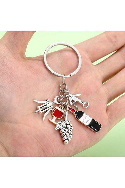 Choice Red Wine Keychain 1pc Fashion Red Wine Keychain, Alloy Wine Glasses, Grapes, Bottle Opener Key Ring