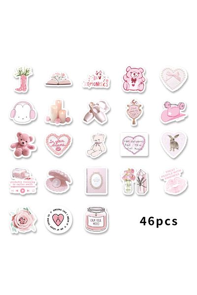 Choice Lavender 46pcs, Big Bear, Rose, Rabbit, Pink Theme Stickers Decorated Laptop Phone Case Water Bottle