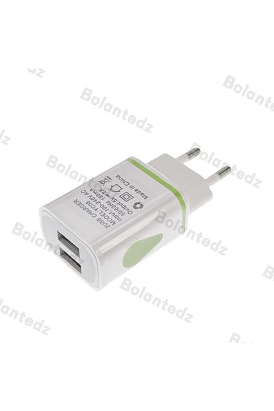 Bolantedz شاحن حائط USB أخضر بمنفذين 2 أمبير ومخرج طاقة متوافق مع هواتف سامسونج وشاومي