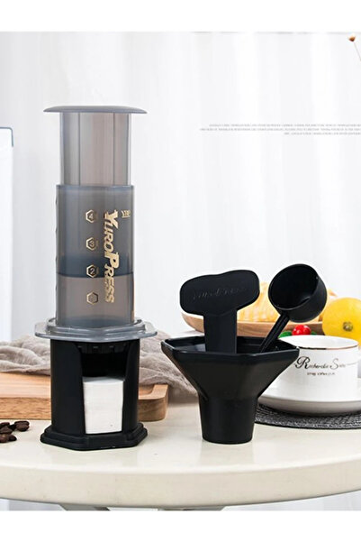 Choice ماكينة صنع قهوة اسبريسو فرنسية محمولة يوروبريس باللون الرمادي مزودة بفلتر قابل لإعادة الاستخدام وقطارة A