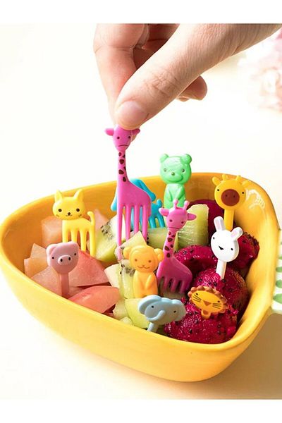 Choice 10pcs Color Random 10pcs Animal Farm Fruit Fork Mini Cartoon Children Snack Cake Dessert Food Pick T