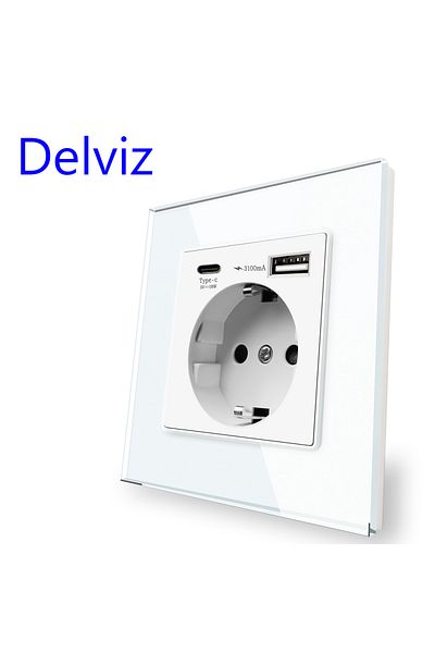 Choice Type C Usb Socket Delviz Type C Quick Charge Socket,white Tempered Crystal Glass Panel,qc 3100ma Wit
