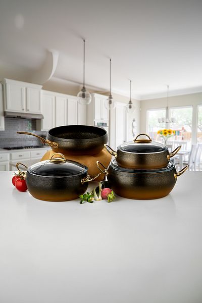 lavonni Granite 7 Piece Casserole Cookware Set - Gold Handle
