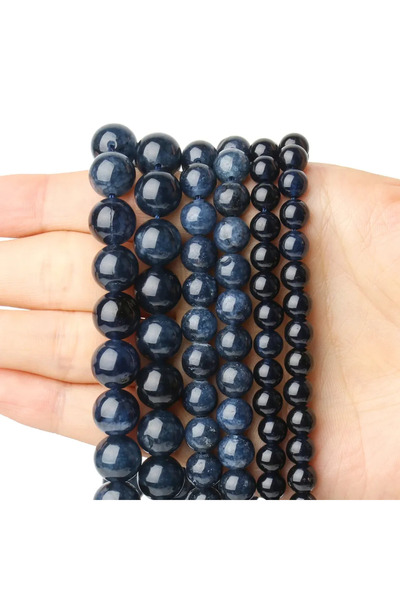 Choice 8 مم (حوالي 46 قطعة) خرز اليشم من حجر الياقوت الأزرق الطبيعي 6/8/10 مم، لون الياقوت، خرز دائري فضفاض أزرق