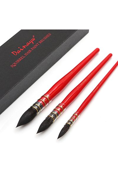 dainayw 3 Brushes Round Squirrel Hair Watercolor Paint Brushes Set Handmade Paintbrush For Art Pa...