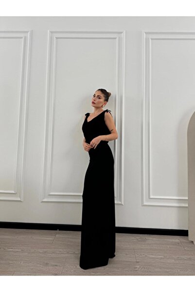 Moda Hour DEGAJE YAKA SIRT DEKOLTELİ SİYAH ELBİSE