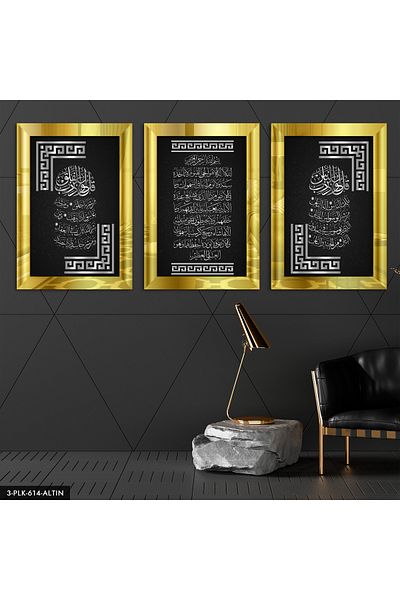 Evinemoda Felak Nas Ayetel Kursi Gold 3 piese de pictură cu oglindă din plexiglas