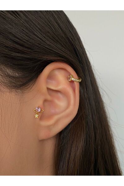 h&b design jewel Cerrahi Çelik Gold Pembe Tragus Piercing
