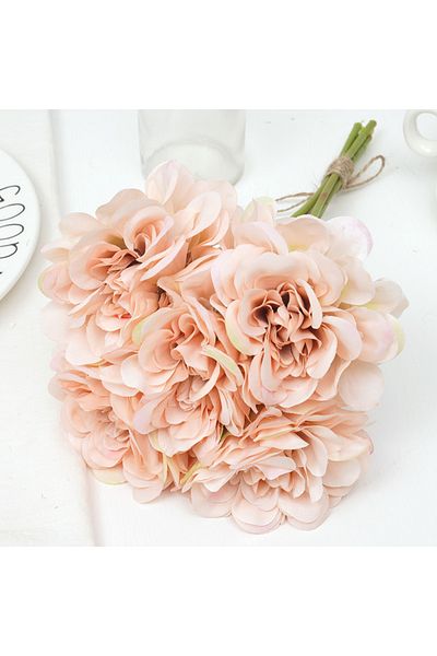 Choice Champagne Purple 5pcs Grey Silk Rose Artificial Flowers Peony Bridal Bouquet For Vase Wedding Home