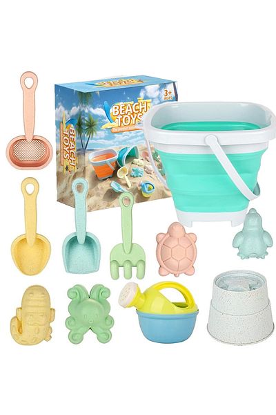 Choice Green 11pcs Beach Toys Set Gift Package Sand Toys For Kids Sandbox Toys With Collapsible Bucket Shov