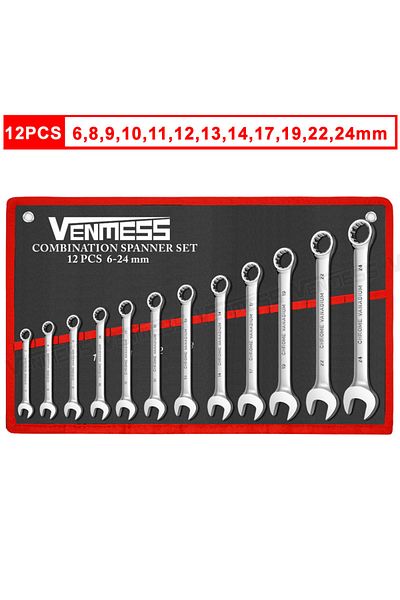 Venmess 12pcs(6-24MM) Combination Wrench Set,12-point Open And Box End Spanners For Garage,car Repair Tools,