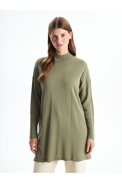 LC Waikiki Green Half Turtleneck Plain Long Sleeve Women's Knitwear Tunic