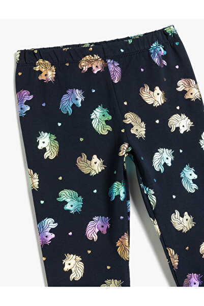 Koton Shiny Unicorn Printed Cotton Leggings with Elastic Waist