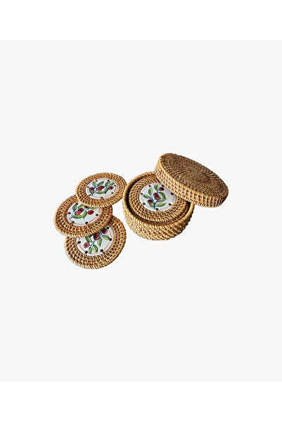 did homeware Olive 6'lı Rattan Kutulu Bardak Altlığı