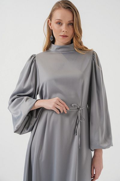 Bigdart 2510 Satin Hijab Evening Dress - Gray