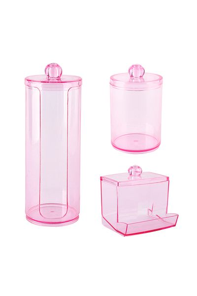 Choice 3pcs 1/3 Pcs Acrylic Qtip Holder With Lid Clear Pink Cotton Pad Holder Bathroom Makeup Organizers Co
