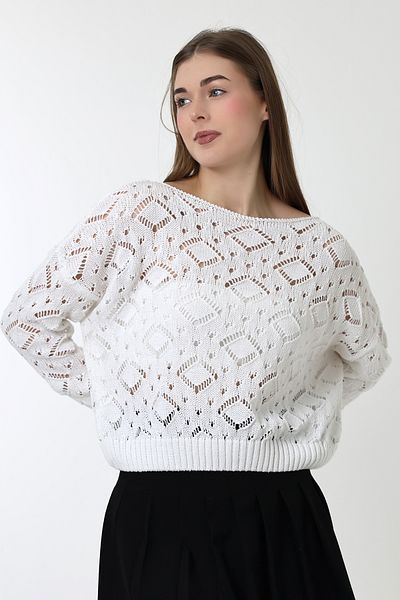 Devinka Women's White Patterned Openwork Knitwear Blouse