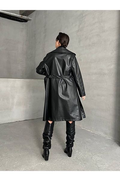 Ekim Store Trench lung din piele căptușită cu curea