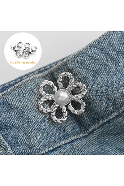 Choice زوجان من مشابك الخصر المعدنية القابلة للتعديل والتضييق على شكل زهرة فضية اللون غير المرئية