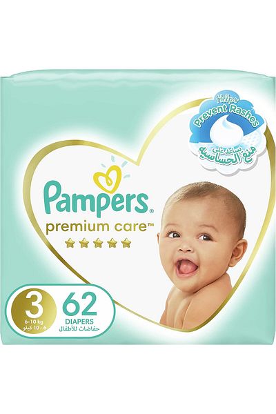 Pampers Premium Care, Size 3, Midi, 6-10 kg, Mega Pack, 62 Taped Diapers