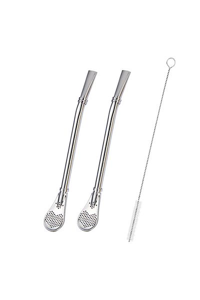 PGY 2pcs Silver 2pcs Yerba Mate Bombilla Stainless Steel Straw Loose Leaf Tea Infuser Dringking Spoons F