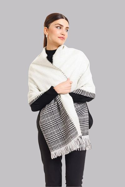Mathilda Aksesuar Women's Double Sided Plaid Wool Shoulder Shawl - 70X190Cm - Winter Shawl