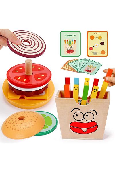 Choice Hamburger Montessori Toy For Kids,wooden Hamburger Sandwich French Fries Sorting Stacking Toys, Pres