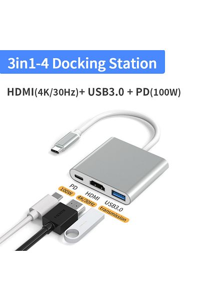 Choice Silver 3-in-1 Usb C Hub With 100w Power Delivery Usb 3.0 4k Hdmi For 2023-2016 Macbook Pro New Mac A