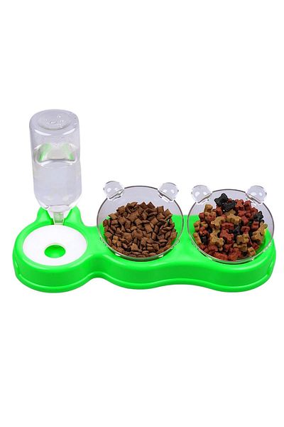 Glipet Double Chamber 3-Piece Nutrition Food and Water Bowl Green 500 ml 36 X 21 X 16 cm