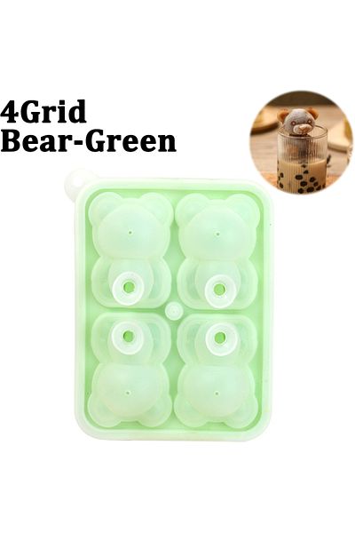 Choice Ice Mold 4grid Bear-green Cute Teddy Bear Ice Cube Making Mold Splash-proof And Easy To Fall Off, Fo