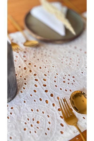 EVYA 40x130 cm alb 100% bumbac feston Runner - Serviciu american, masă și decor bucătărie