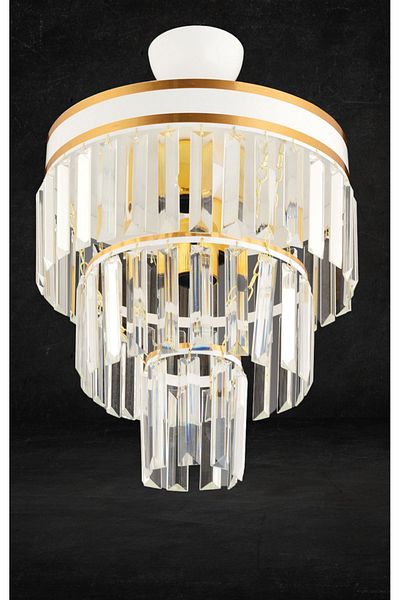 Docklight Roma - 3-Layer Modern Chandelier with White Gold Stripe and Crystal Stones