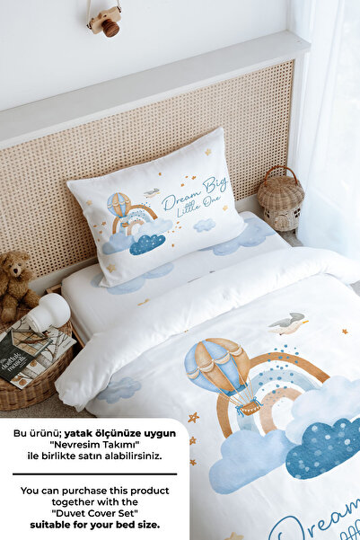 Tuğba Kuğu Tek Kişilik Lastikli Çarşaf Seti - Iconic Serisi - Mavi Bulutlar ve Balon