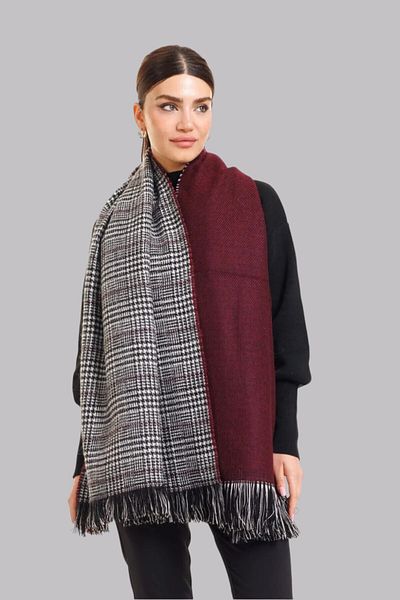 Mathilda Aksesuar Women's Double Sided Plaid Wool Shoulder Shawl - 70X190Cm - Winter Shawl
