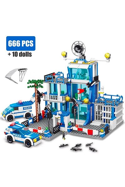 Choice 666pcs - With Bag Swat Police Station Military Building Blocks City Model Set Prison Car Policeman B