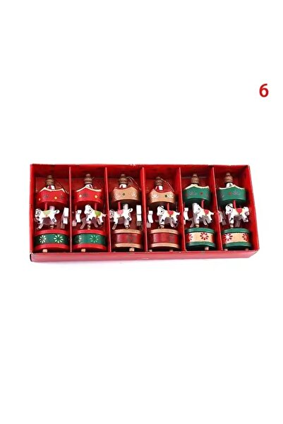 Choice زينة مصغرة على شكل حصان خشبي دائري أحمر ذهبي أخضر لعيد الميلاد، قلادات...