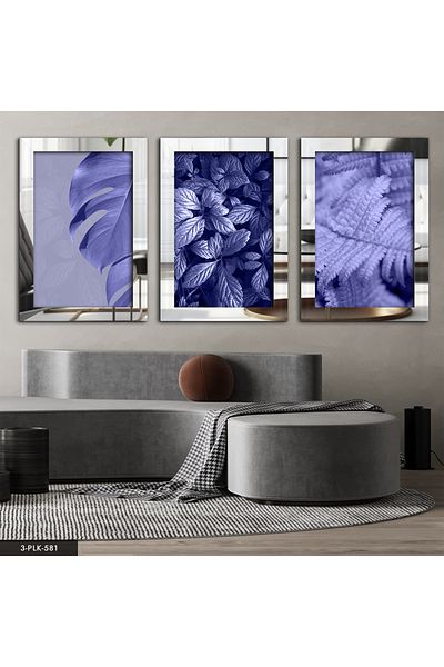 Evinemoda Fairy Color Leaves Silver 3 piese de pictură cu oglindă din plexiglas