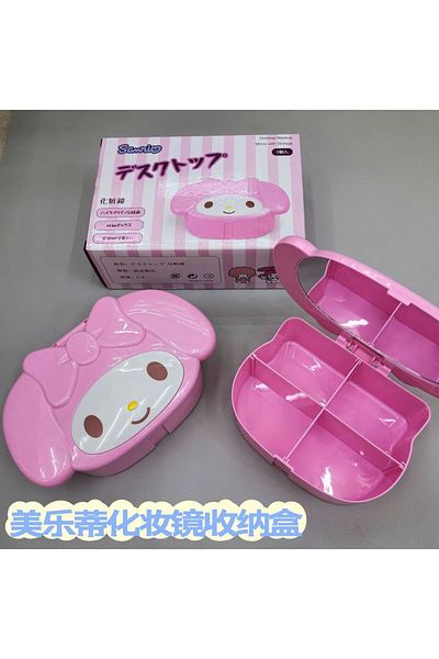 Choice A Sanrio Hello Kitty Makeup Mirror Storage Box My Melody Kuromi Desk Organizer With Kawaii Stickers.