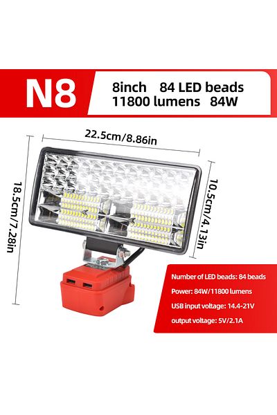 DIKELANG 8 Inches Led Work Light For Milwaukee M18 18v Batteryled Wide Beam Flood Light With Two Usb Charging