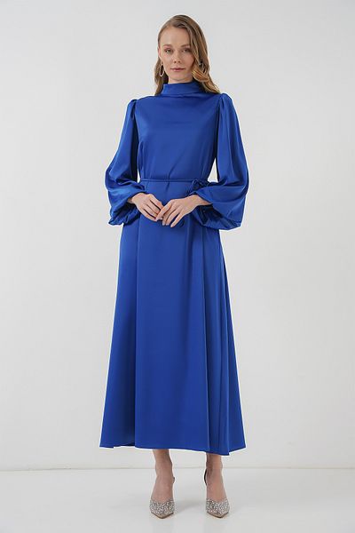 Bigdart Rochie de Seara Hijab din Satin - Model 2510, Culoare Saks