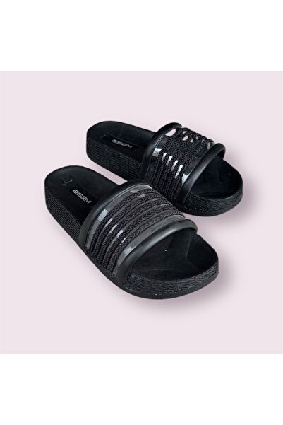 Esem siyah kadın şeffaf rahat hafif taban terlik