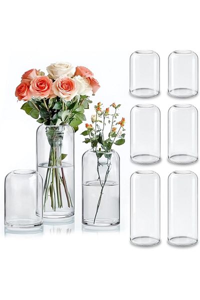 Home Zone Set of 9 Modern Cylinder Glass Vase for Wedding Party Dining Table Decorative Home Décor